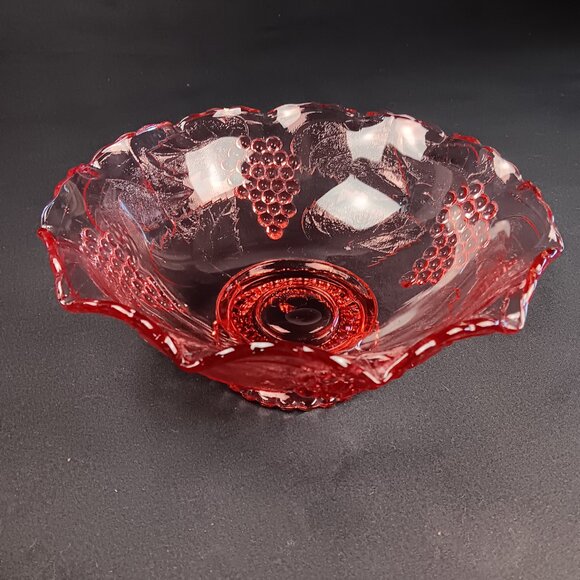 Vintage Pink Bowl Pedestal Depression Glass Serving Grapes Ruffled Crystal - Picture 4 of 9